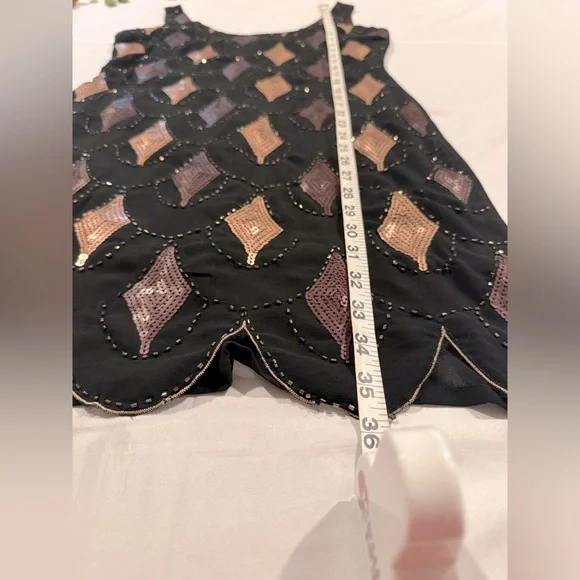 Vintage 1960s Hand-Beaded Sequined Shift Dress - Size S - Picture 10 of 12